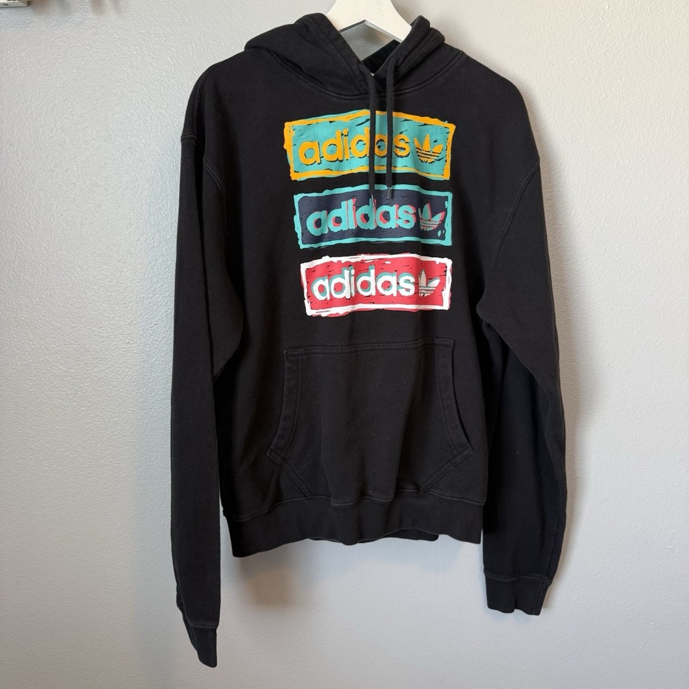 Adidas Men's Black Pullover Hoodie M - Comfortable Activewear Sweatshirt